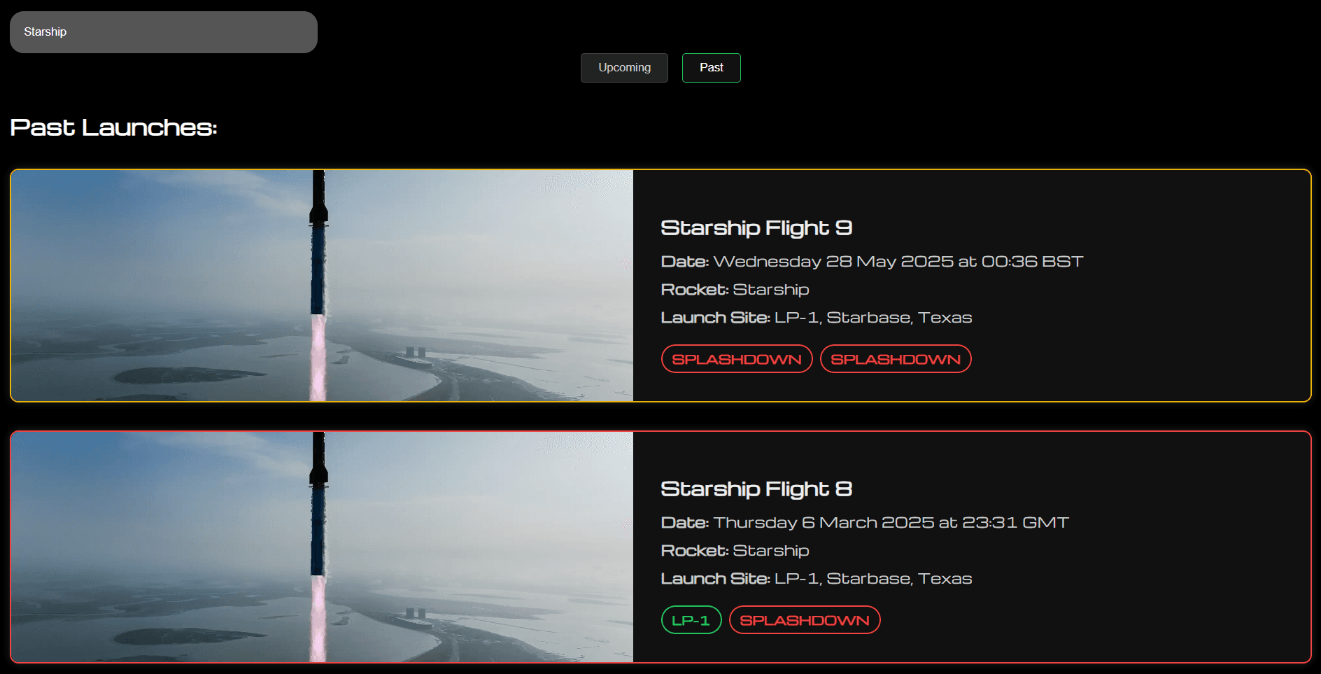 SpaceX Stats Launch Card
